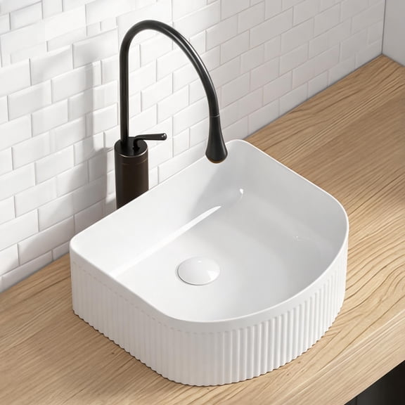 Ceramic Rectangular Vessel Sink for Small Modern Bathroom, Classic White Above Counter Single Bowl 15.75 Inch