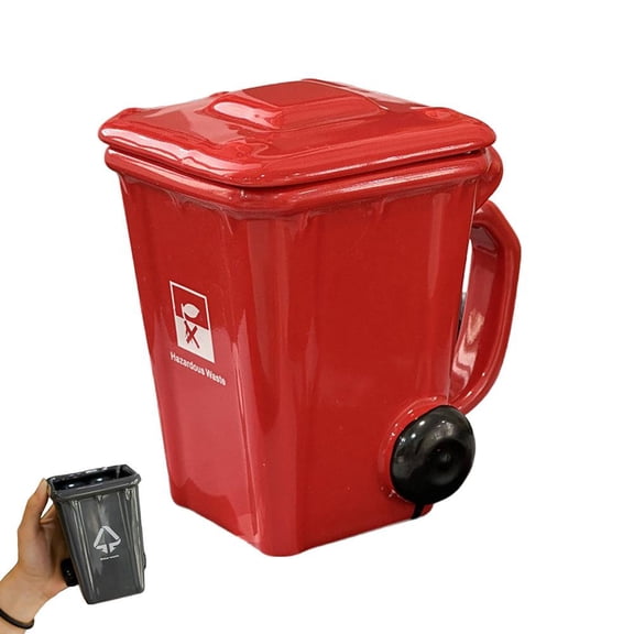 Ceramic Recycling Bin Coffee Mug,Funny Trash Can Shaped Mug with Lid,Novelty Drinking Cup for Coffee Milk,Storage for Pencils & Pens,Funny Gag Gift