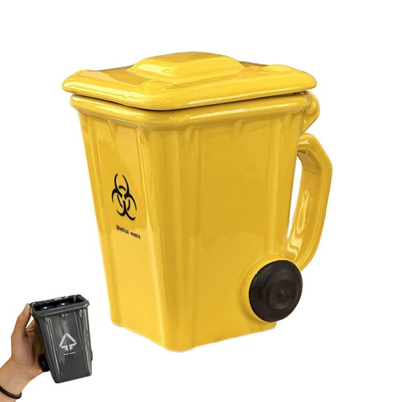 Ceramic Recycling Bin Coffee Mug,Funny Trash Can Shaped Mug with Lid,Novelty Drinking Cup for Coffee Milk,Storage for Pencils & Pens,Funny Gag Gift