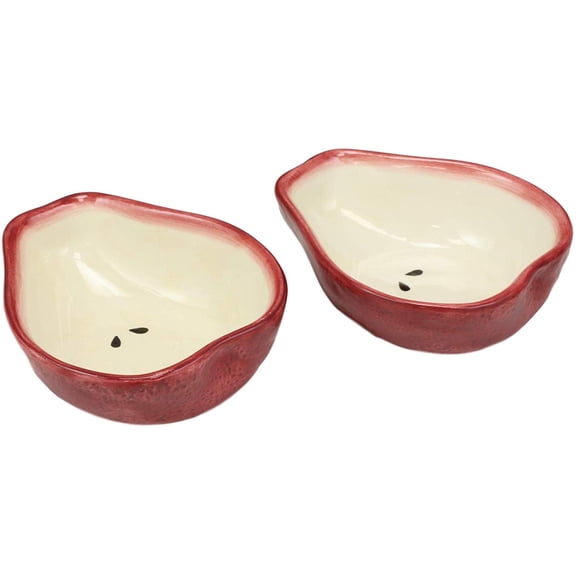 Ceramic Red Anjou Pear Halves Small 4oz Dipping Saucer Condiment Bowl Set Of 2