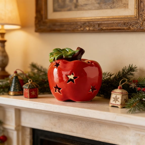 Ceramic Red Apple Ornament Night Light, Button Battery Operated, Sturdy ...