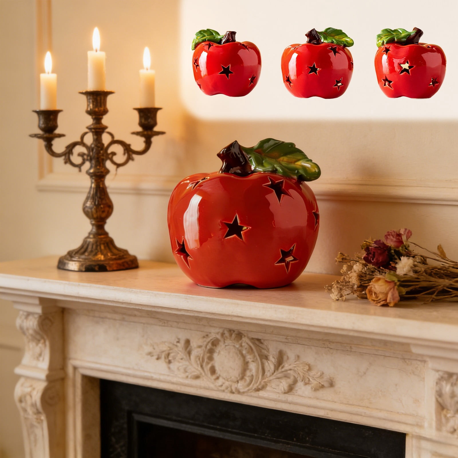 Ceramic Red Fruit like Ornament Night Light, Button Battery Operated ...