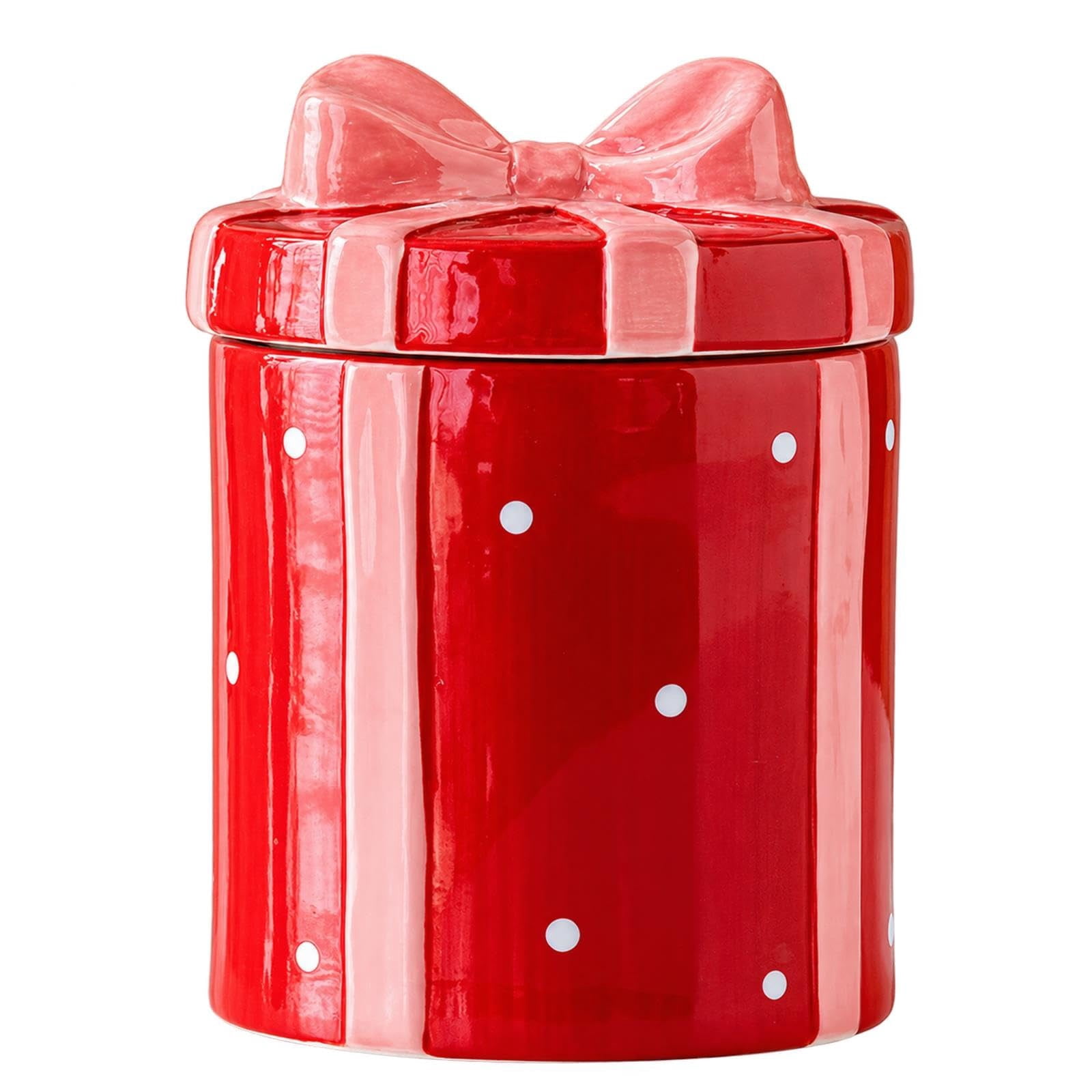 > Ceramic Red Gift Box Cookie Jar with Airtight Lid, Holiday Candy ...