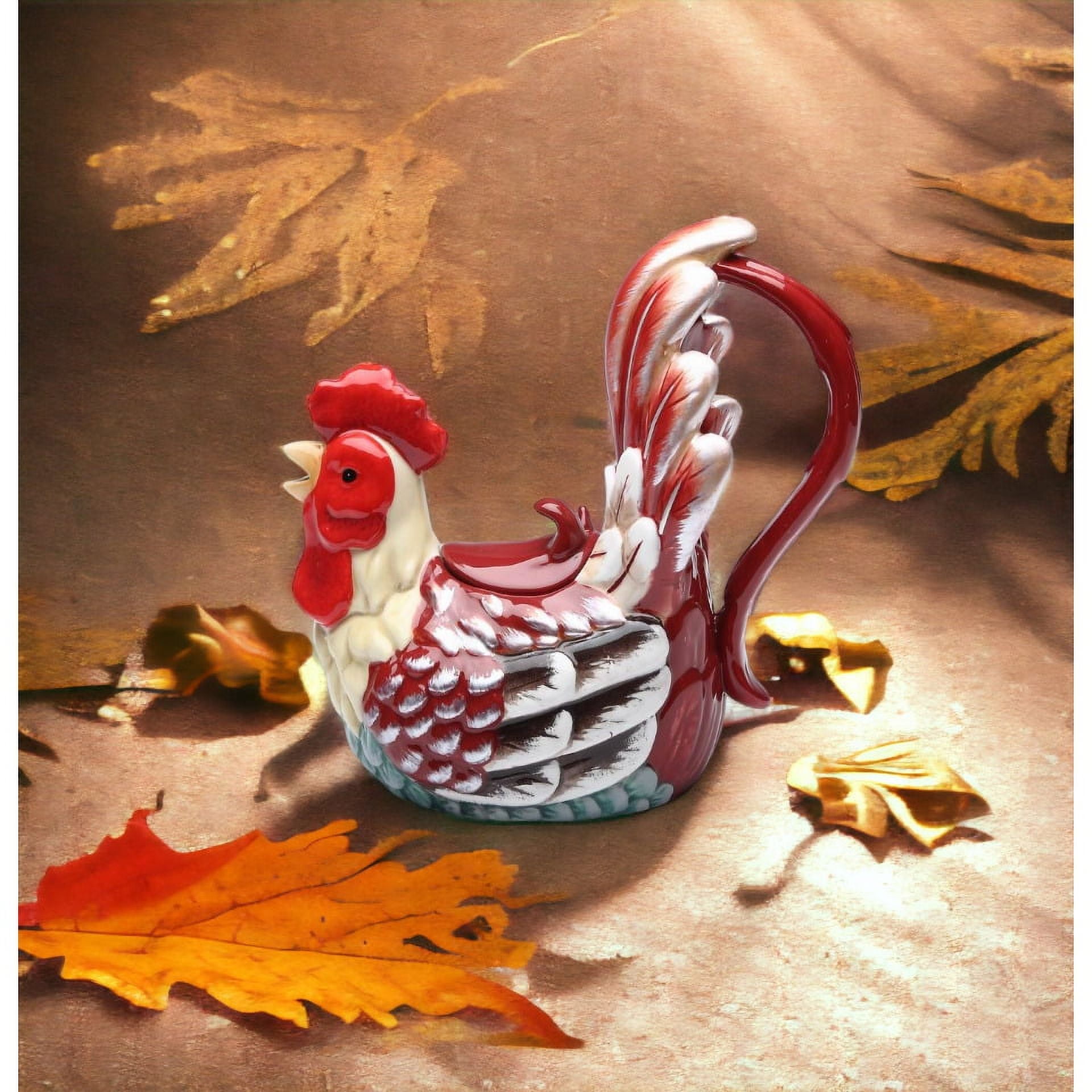 Multicolored Ceramic Rooster Themed 7.5 Inch Teapot