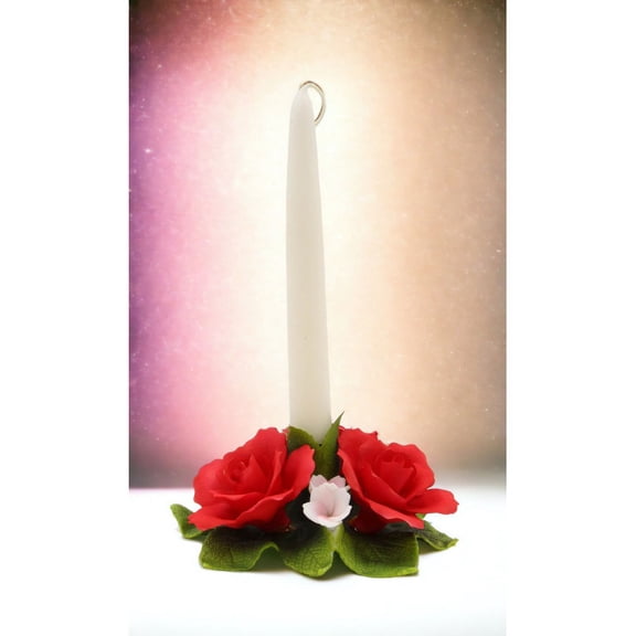 Ceramic Red Rose Candle Holder 6 Inch Wedding Anniversary Gift