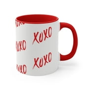 Ceramic Red and White Pattern XOXO Love Minimalist Coffee Mug, 11oz