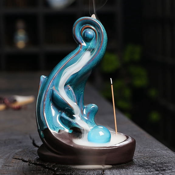 Ceramic Reflux Incense Burner Tower Home Decoration Holder Waterfall Incense Burner with 60 Backflow Incense Cones Lotus Backflow Incense Holder Ceramic Censer