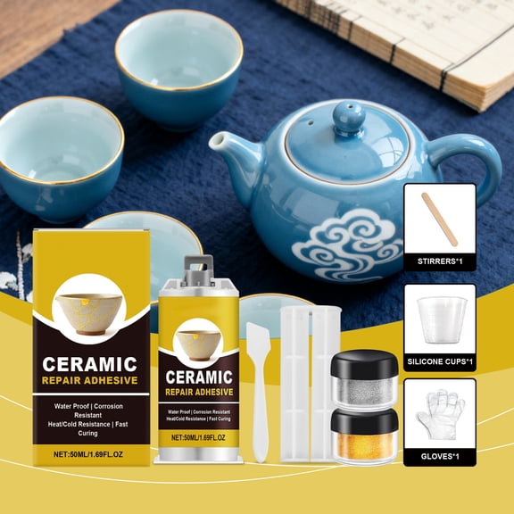 WOHAPY Upgrade Ceramic Repair Kit 50ml Adhesive Glue for Porcelain Glass Cracks Broken Pottery DIY Home Restoration Tool for Household Repairs