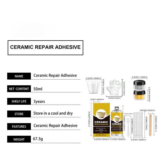 Ceramic Repair Kit Ceramic Repair Kit 50ml for Broken Porcelain Glass Crack Repair Adhesive for China Pottery Fixing Home Repair Tool for DIY Projects Strong Bond Restoration Porcelain Repair