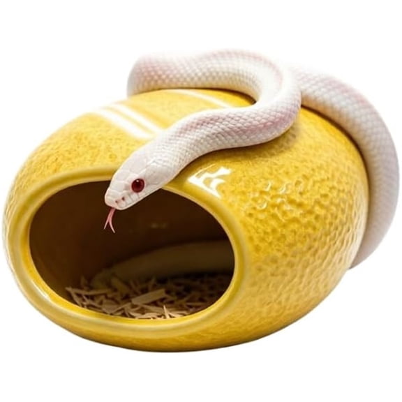 Ceramic Reptile Hide Cave - Cooling Hideout and Terrarium Decor, Cooling ceramic hide cave for snakes & geckos.Textured embossed design provides stress-relief & enhances terrarium decor,Yellow