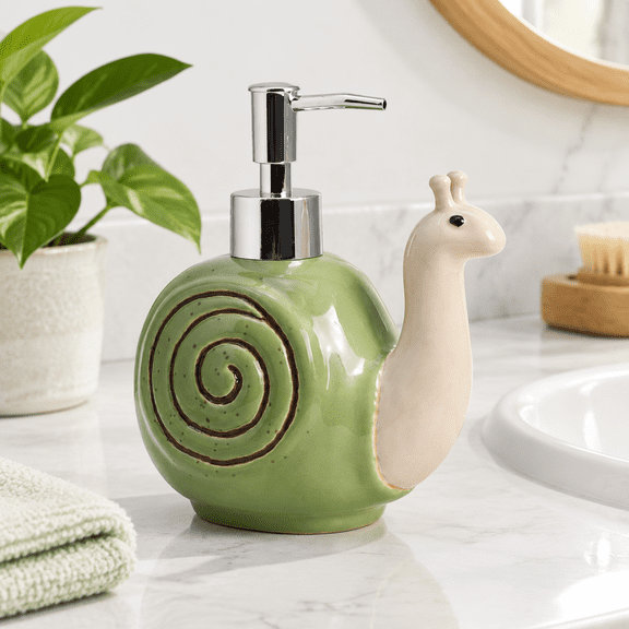 Ceramic Retro Snail Shape Soap & Lotion Dispenser with Plastic Pump
