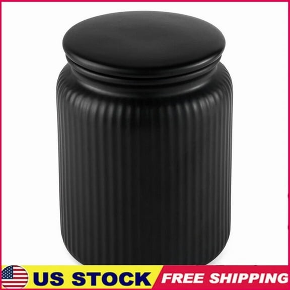 Ceramic Ribbed Kitchen Storage Jar Airtight Lid Durable Food Organizer Container