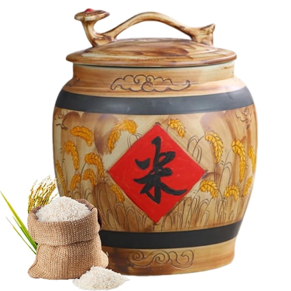 Ceramic Rice Container, Airtight Storage Bucket, Rice Container with Wide Mouth for Grains, Snacks, Candy, Coffee Beans