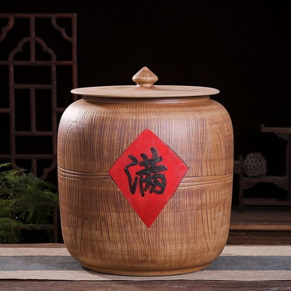 Ceramic Rice Cylinder With Lid Large Capacity Storage Rice Container Sealed Grain Dispenser Bucket Household Large Rice Jar Storage Tank For Soybeans,22*16*29cm