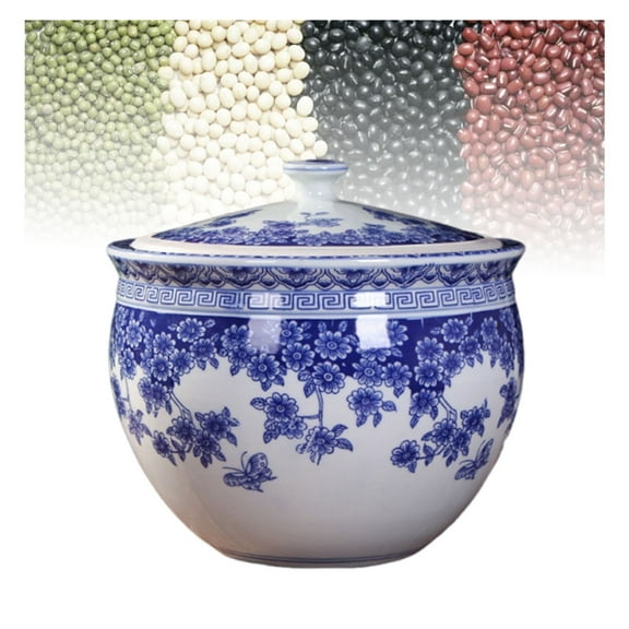 Ceramic Rice Dispenser,Rice Storage Container with Lid, Grain Storage Bin Chinese Design Food Storage Containers Grain Dispenser For Flour Rice Nuts Snacks