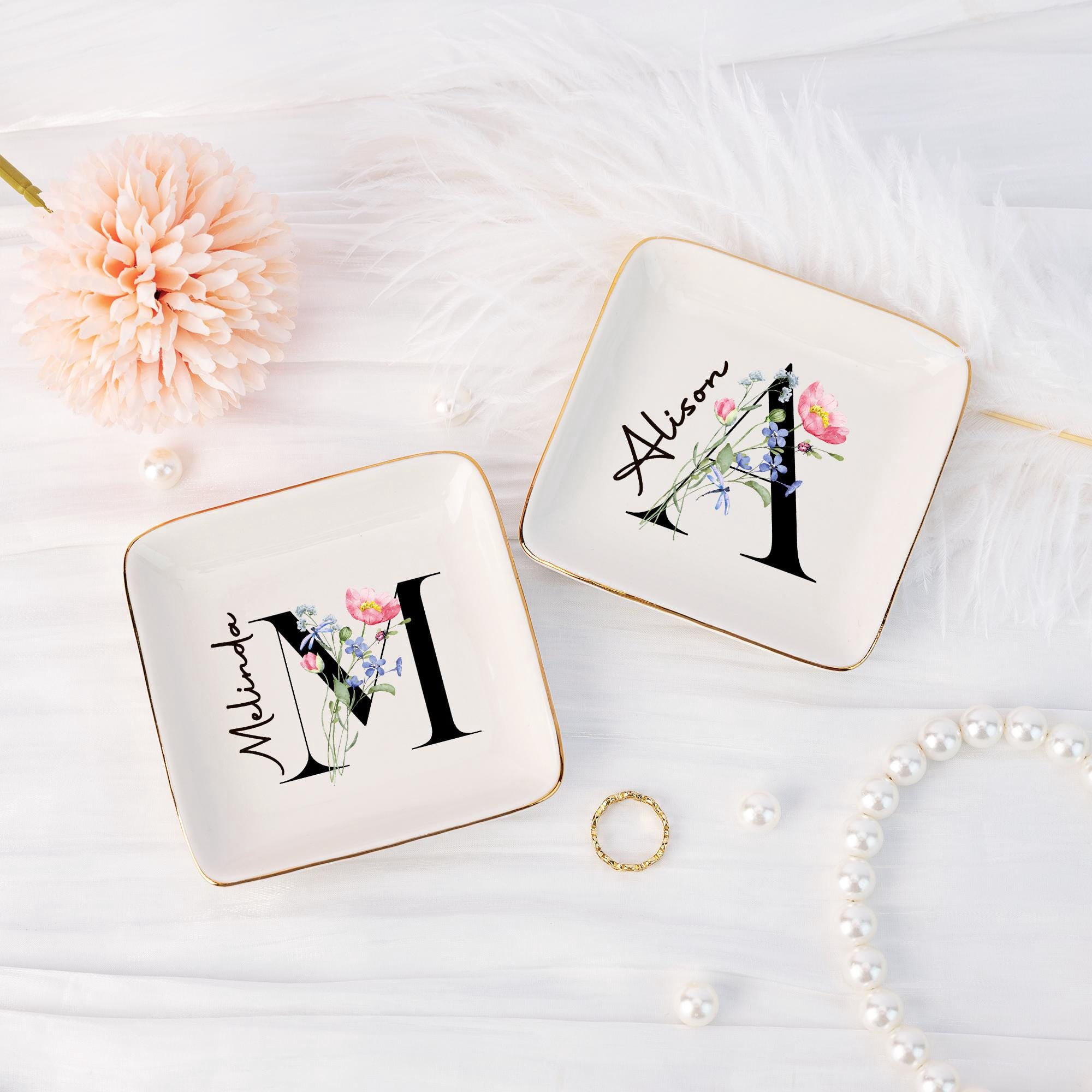 Ceramic Ring Dish, Personalized Initial Flower Gift, Custom Letter ...