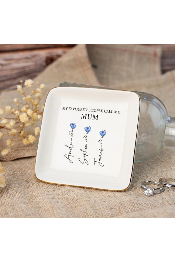 Ceramic Ring Dish, Personalized Mom Gift, Custom Kids Name Jewelry Tray for Birthday, Mother’s Day