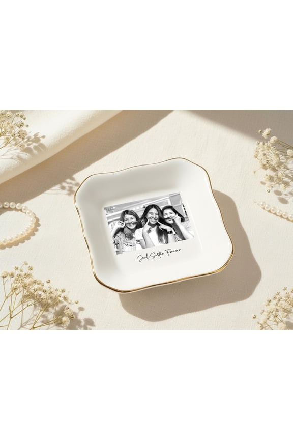Ceramic Ring Dish, Personalized Photo Gift for Best Friend, Custom Jewelry Tray for Bridesmaid Proposal