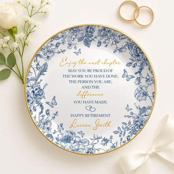 Ceramic Ring Dish, Personalized Retirement Gift for Women, Custom Jewelry Tray for Coworker Appreciation Keepsake
