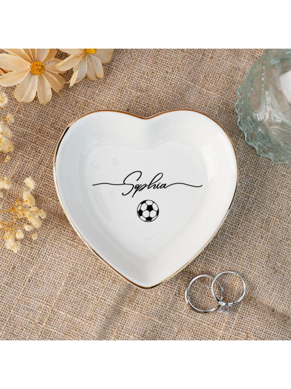 Ceramic Ring Dish, Personalized Soccer Gift, Custom Jewelry Tray for Girl Player, Team, Birthday