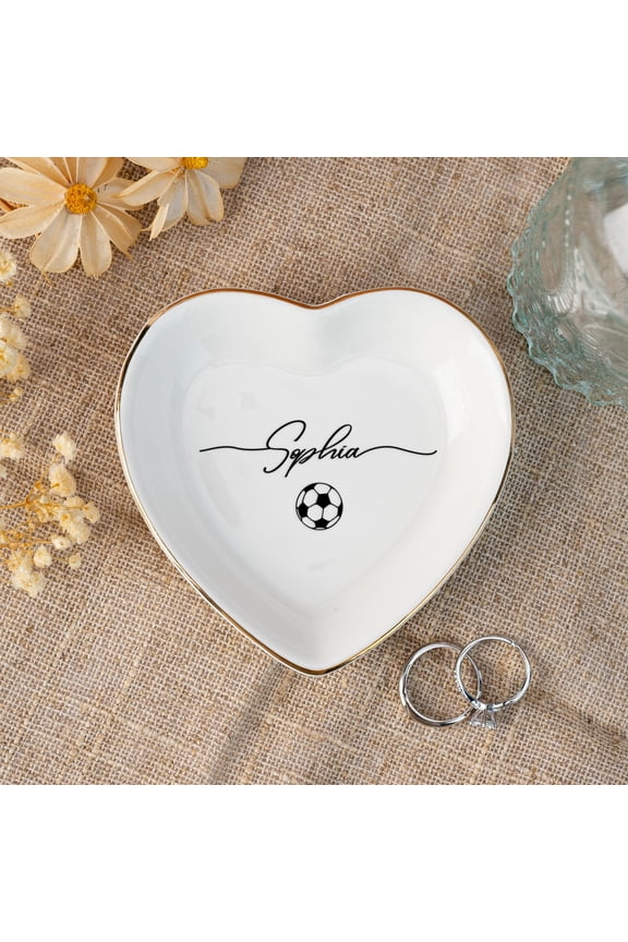 Ceramic Ring Dish, Personalized Soccer Gift, Custom Jewelry Tray for Girl Player, Team, Birthday