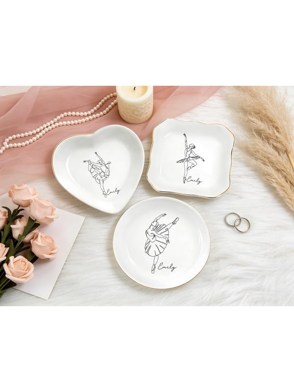 Ceramic Ring Dish, Wavy Square Jewelry Tray, Personalized Ballet Gift, Custom Dance Keepsake for Girls, Birthday