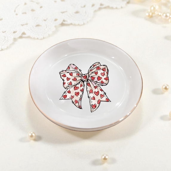 Ceramic Ring Dish, Wavy Square Jewelry Tray, Personalized Coquette Bow Gift, Custom Heart Keepsake for Valentine’s Day