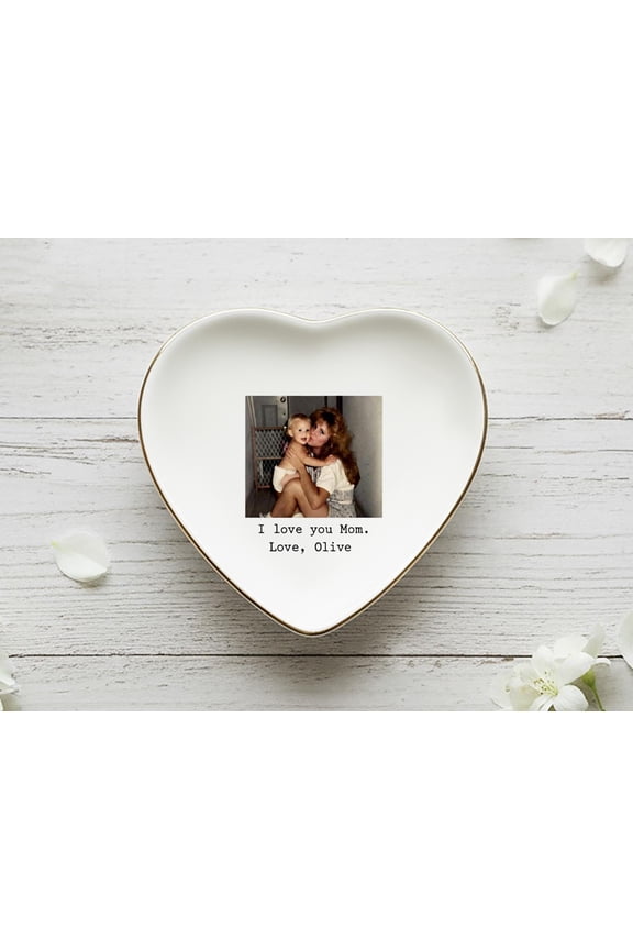 Ceramic Ring Dish, Wavy Square Jewelry Tray, Personalized Photo Gift for Mom, Custom Picture Keepsake for Mother’s Day, Birthday from Kids