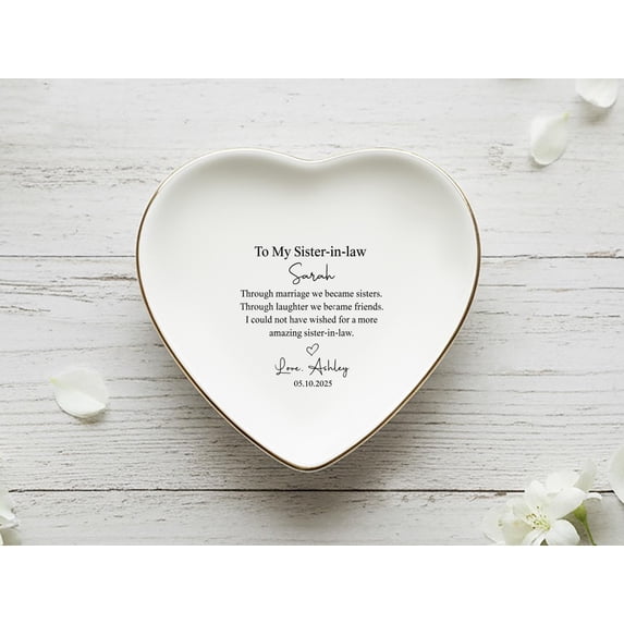 Ceramic Ring Dish, Wavy Square Jewelry Tray, Personalized Sister in Law Gift, Custom Wedding Thank You Keepsake from Bride, Birthday Gift