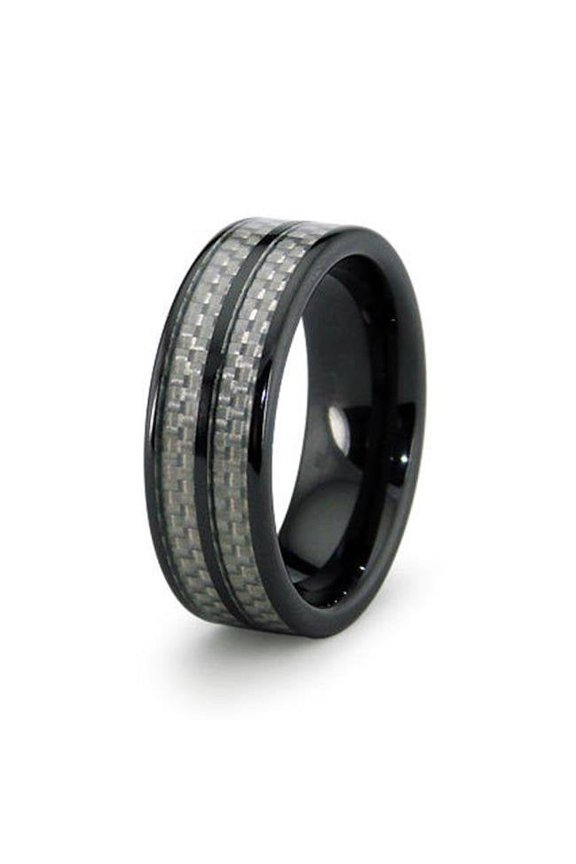 Ceramic Ring with Carbon Fiber Inlay 8mm - Size 11.5