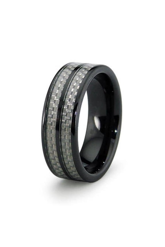 Ceramic Ring with Carbon Fiber Inlay 8mm - Size 12