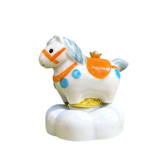 Ceramic Rotating Horse Figurine Decorative Carousel Animal Statue With Cute Style Smooth Rotation Mechanism And Warm Glazed Finish For Desk Shelf Entryway Table Decor 5.5X4.3X4.7In 1.2Lb