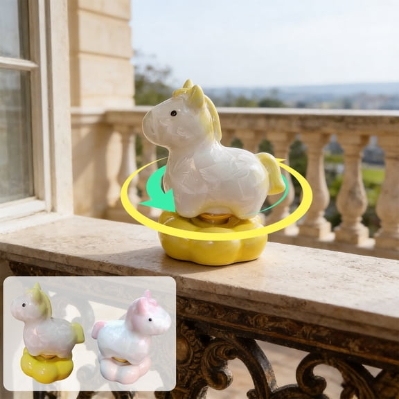 Ceramic Rotating Small Horse Figurine Decorative Carousel Display Gift for Desk or Home Decor
