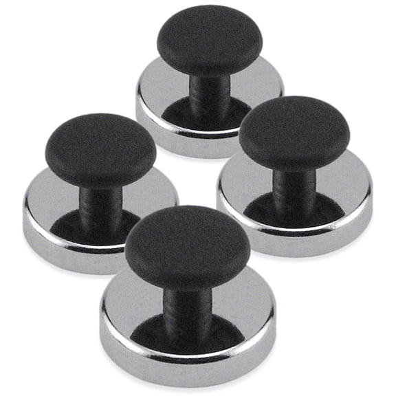 Ceramic Round Base Magnet with Knob Pack - Heavy-Duty Strong Magnets with Knobs for Home and Work - 16 lb Pull Each - Nickel-Plated - 1.43" D - 0.98" H - Chrome - 4-Pack