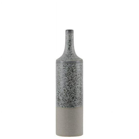 Ceramic Round Bottle Vase with Speckle Design Body & Rough Bottom Band, Coated Sage - Small