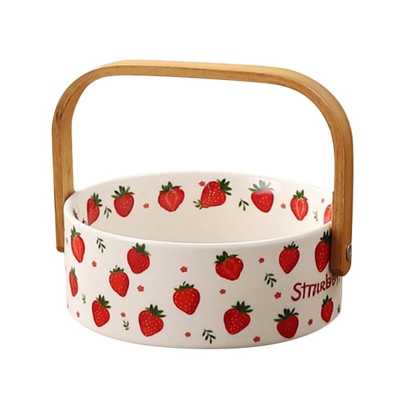 Ceramic Round Fruit Bowl with Handle, Multi-Purpose Fruit and Vegetable Storage Tray, Decorative Countertop Serving Basket for Home Restaurant and Coffee Bar(A,5x13cm)