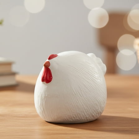 Giulia Ceramic Round Hen Figurine with Red Accents
