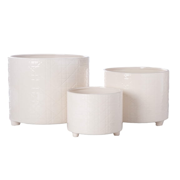 Ceramic Round Pot Gloss Finish Cream-10.00"H -136