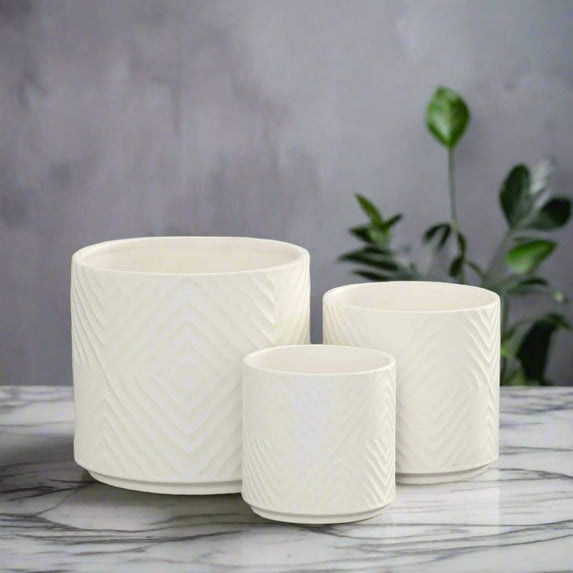 Nelly Diamond Pattern Ceramic Pot (Set of 3)