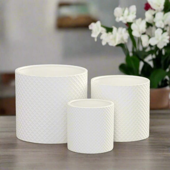 Nelly Diamond Pattern Ceramic Pot (Set of 3)