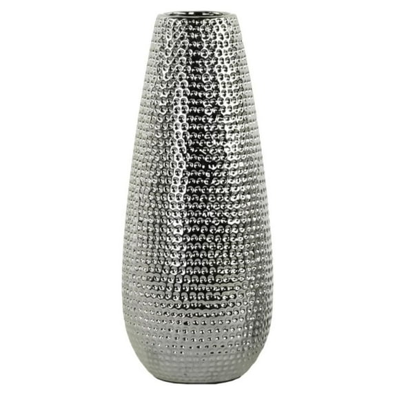 Ceramic Round Vase With Dimpled Pattern, Large, Silver