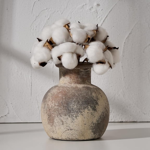 Ceramic Rustic Farmhouse Vase | 6 Inch Pottery Decorative Flower for Home Decor | Vase | Terracotta for Table, Living Room, Bathroom Decoration, Shelf Decor, Mantel