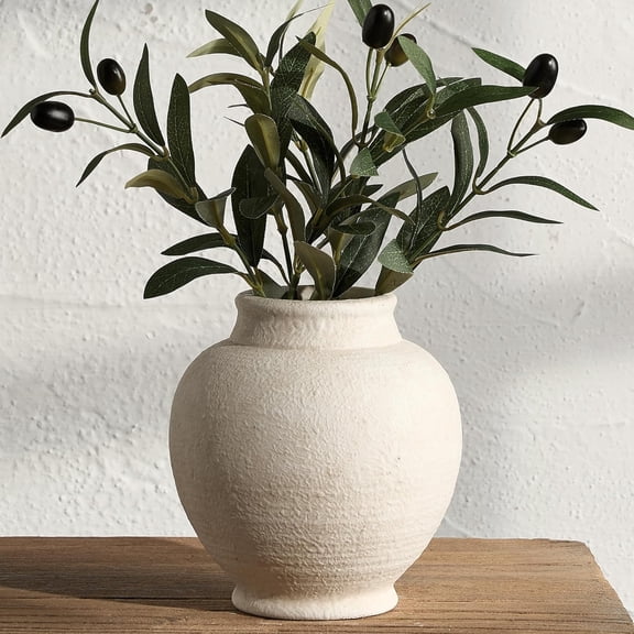 Ceramic Rustic Farmhouse Vase, Small Flower Vase Decorative Vase Short Pottery Vases for Home Decor Table Living Room Entryway Mantel Bookshelf Bedroom Bathroom Kitchen - 6" W