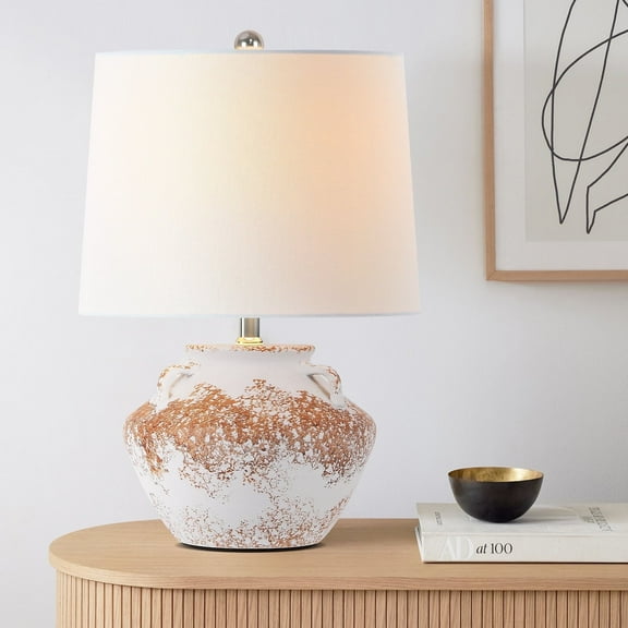 20'' Rustic Ceramic Jar Table Lamp Farmhouse Traditional Bedside Lamp for Bedroom, Living Room Office