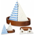 thumbnail image 1 of Ceramic Sailboat Salt and Pepper Shaker with Wooden Tray Blue White 5 Inch Kitchen Table Home Furnishings for Nautical Theme Party Summer Event, 1 of 4