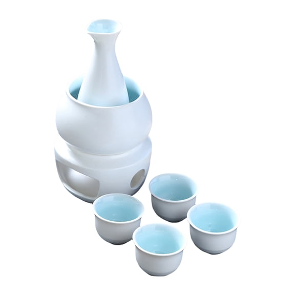 Ceramic Sake Drinking Warmer Set Sake Bottle Cups Candle Stove Serving Gift