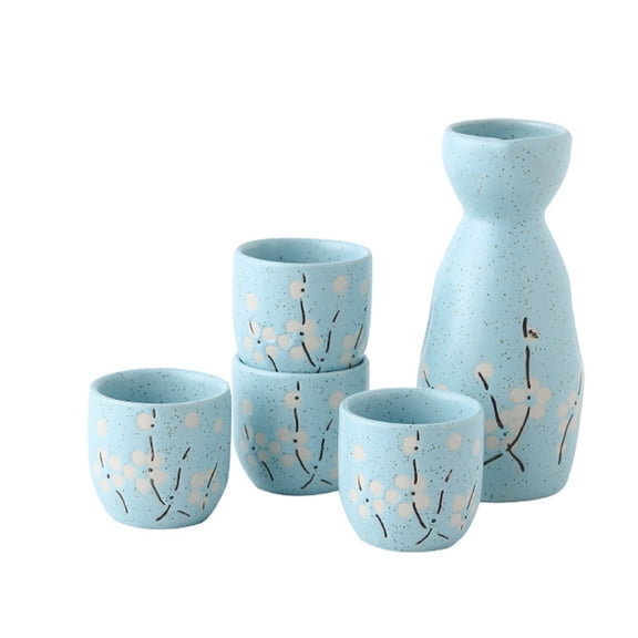 Ceramic Sake Set, 5 Pieces, Japanese Sake Cup and Bottle, Ceramic Sake Bottle, Sake Cup Set, Sake Set