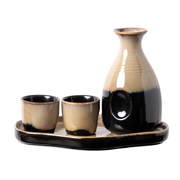 Ceramic Sake Set with Warmer,4-Piece Japanese Saki Set with 1 Sake Pot, Traditional Sake Kettle Retro Cups Tray, Sake Pot for Dining and Entertaining