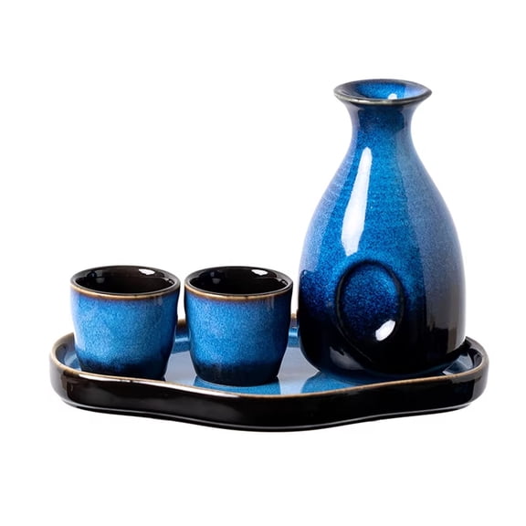 Ceramic Sake Set with Warmer,4-Piece Japanese Saki Set with 1 Sake Pot, Traditional Sake Kettle Retro Cups Tray, Sake Pot for Dining and Entertaining