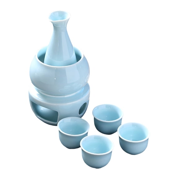 Ceramic Sake Warmer Set Sake Carafe Bottle Cups and Stove For Cold Warm Hot Sake